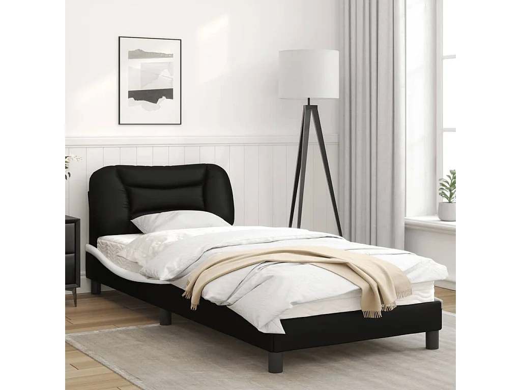 Cadre de lit avec lumières LED noir blanc 80x200 similicuir