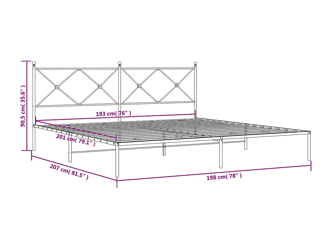 Cadre de lit métal avec tête de lit noir 193x203