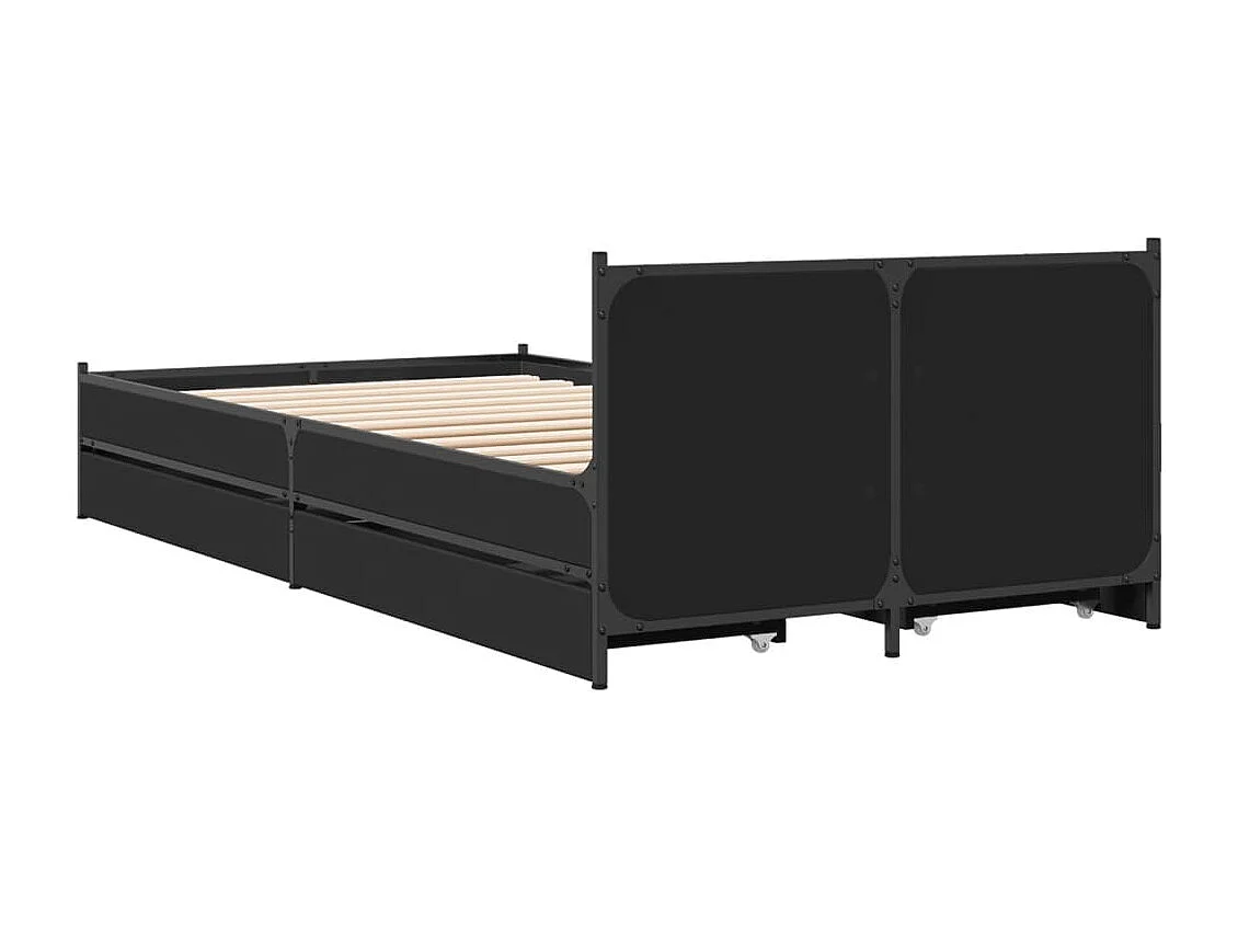 Cadre de lit avec tiroirs noir 75x190 bois d'ingénierie
