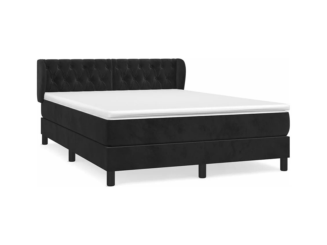 Sommier à lattes de lit avec matelas Noir 140x190 Velours