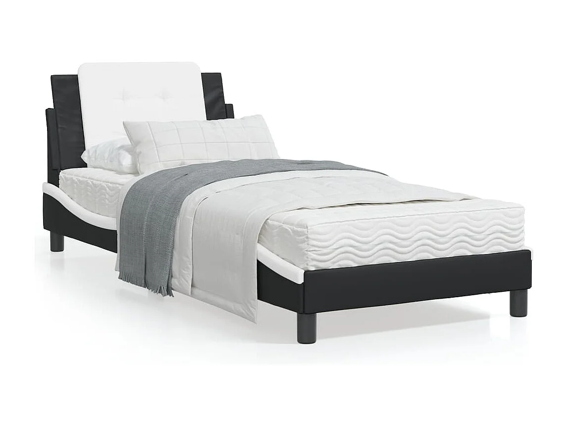 Lit avec matelas noir et blanc 80x200 similicuir