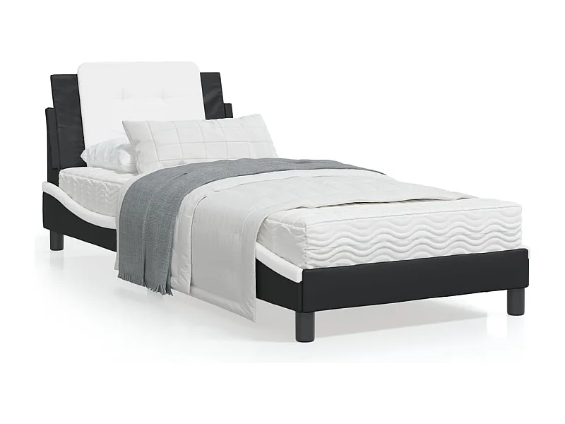 Lit avec matelas noir et blanc 80x200 similicuir
