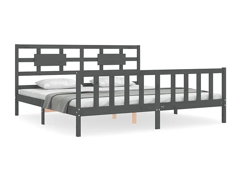 Cadre de lit avec tête de lit gris 200x200 bois massif