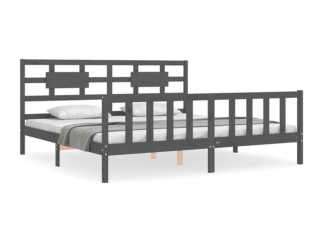 Cadre de lit avec tête de lit gris 200x200 bois massif