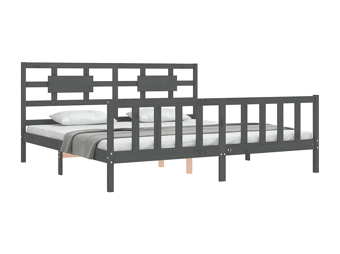 Cadre de lit avec tête de lit gris 200x200 bois massif