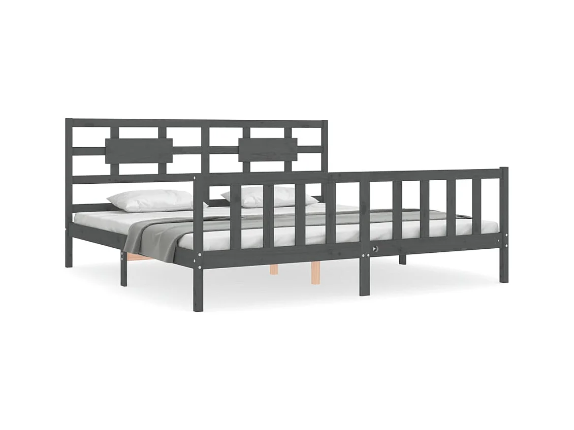 Cadre de lit avec tête de lit gris 200x200 bois massif