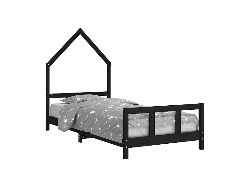 Cadre de lit pour enfants noir 90x190 bois de pin massif