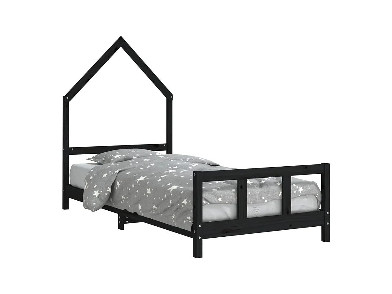 Cadre de lit pour enfants noir 90x190 bois de pin massif