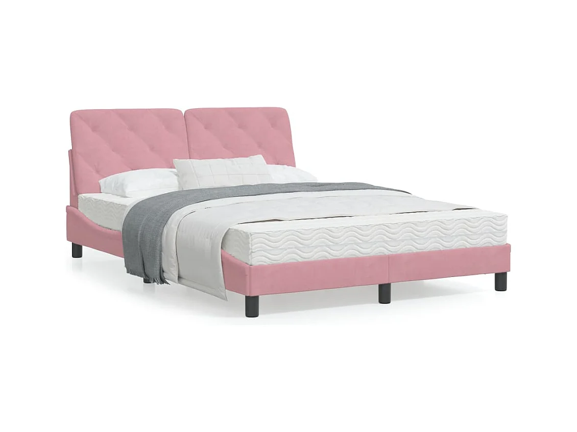 Cadre de lit avec tête de lit Rose 140x190 Velours