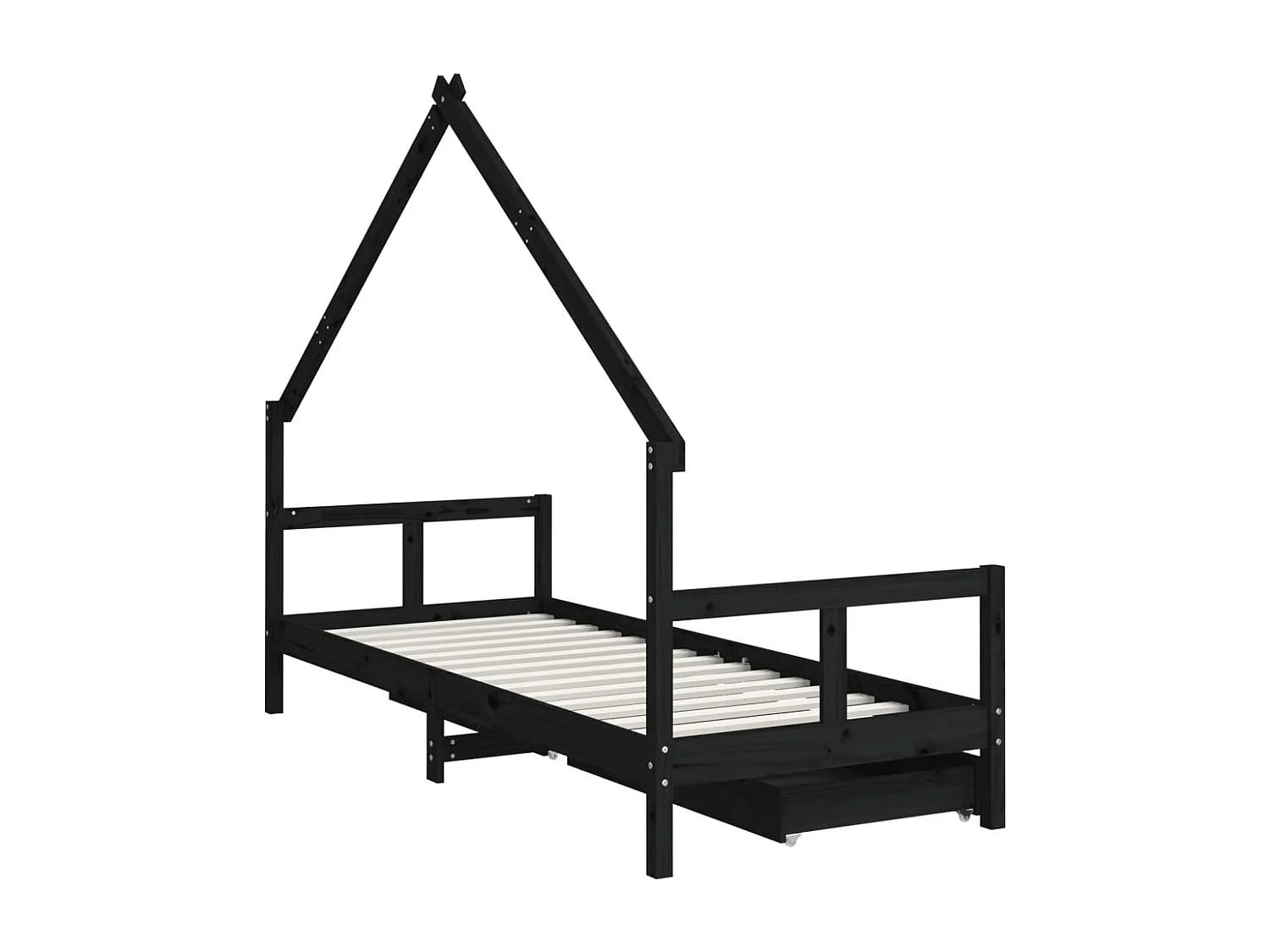 Cadre de lit enfant tiroirs noir 80x200 bois de pin massif