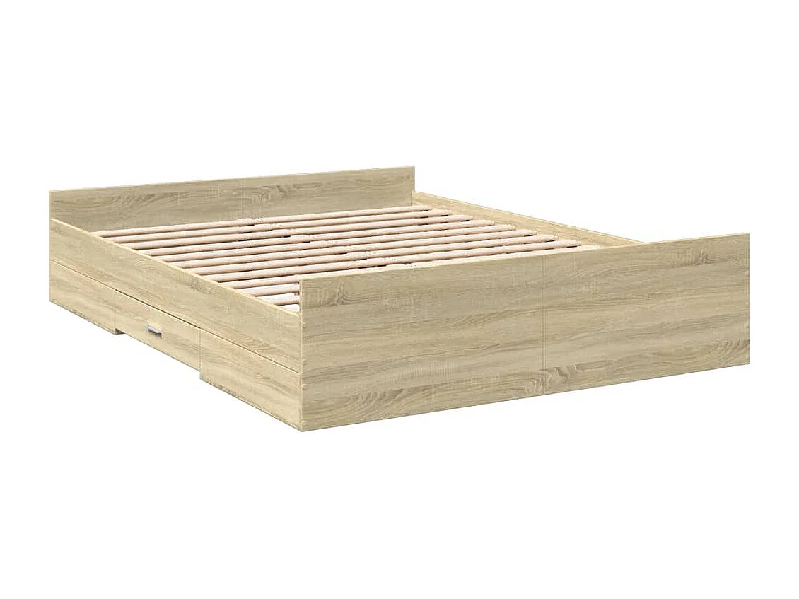 Cadre de lit à tiroirs chêne sonoma 160x200 bois d'ingénierie