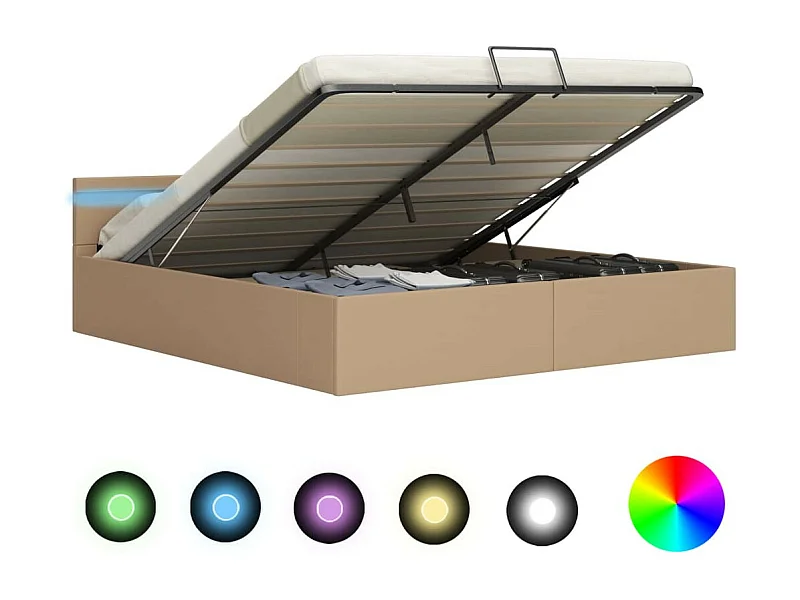 Lit à rangement et LED Cappuccino Similicuir 180x200