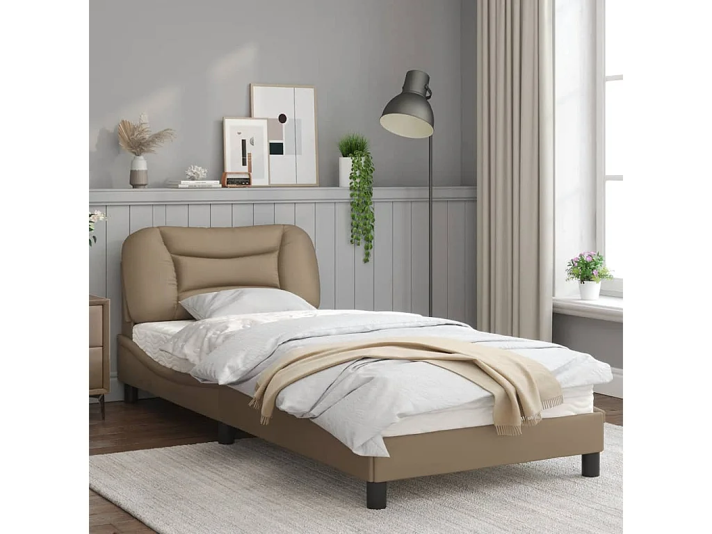 Cadre de lit avec tête de lit Cappuccino 90x200 Similicuir
