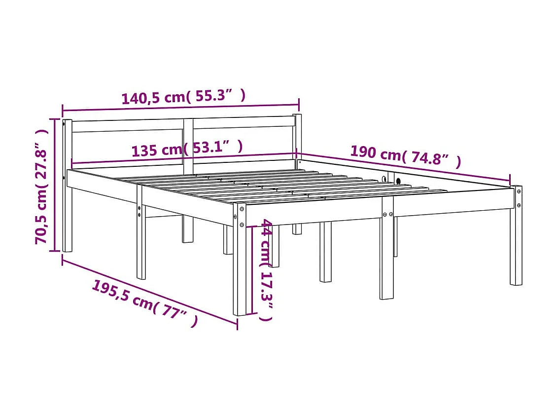Lit pour personne âgée marron 135x190 bois de pin massif