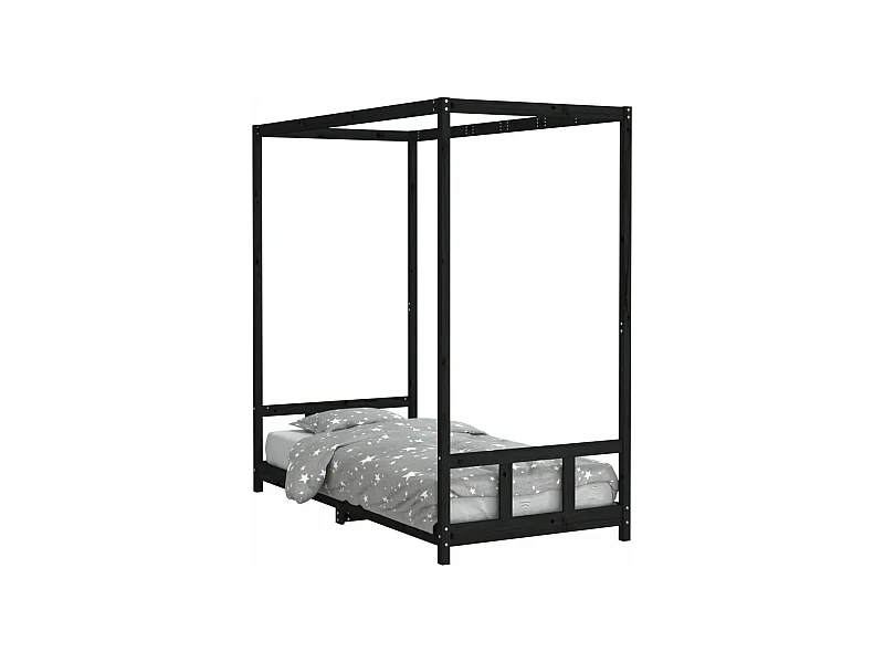 Cadre de lit pour enfants noir 90x190 bois de pin massif