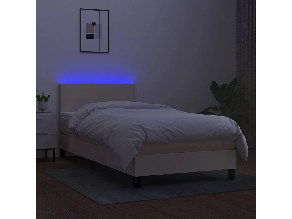 Sommier à lattes de lit avec matelas LED Crème 90x190 Tissu