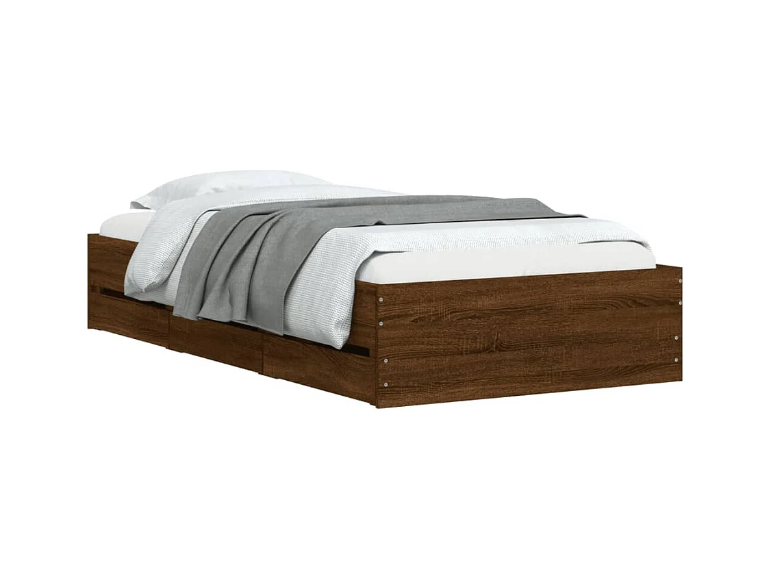 Cadre de lit à tiroirs chêne marron 90x190 bois d'ingénierie
