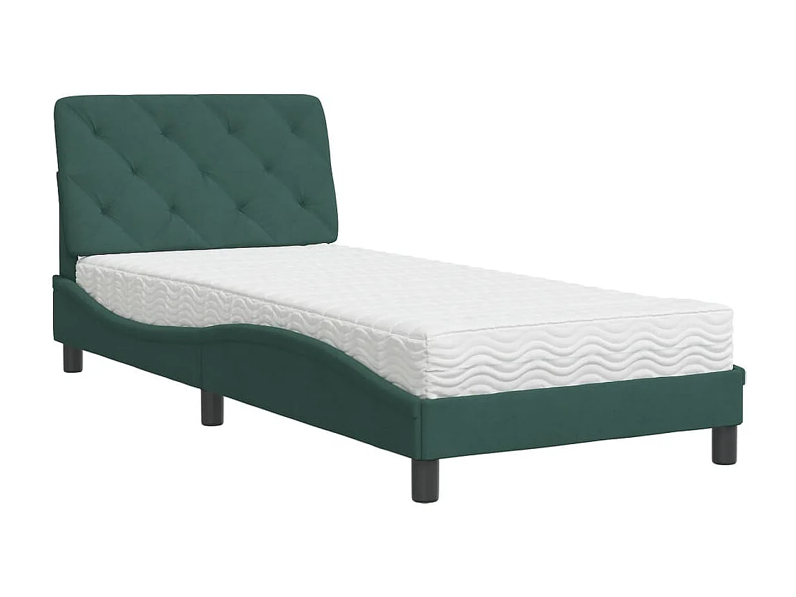 Lit avec matelas vert foncé 80x200 velours