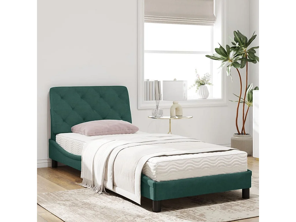 Lit avec matelas vert foncé 80x200 velours