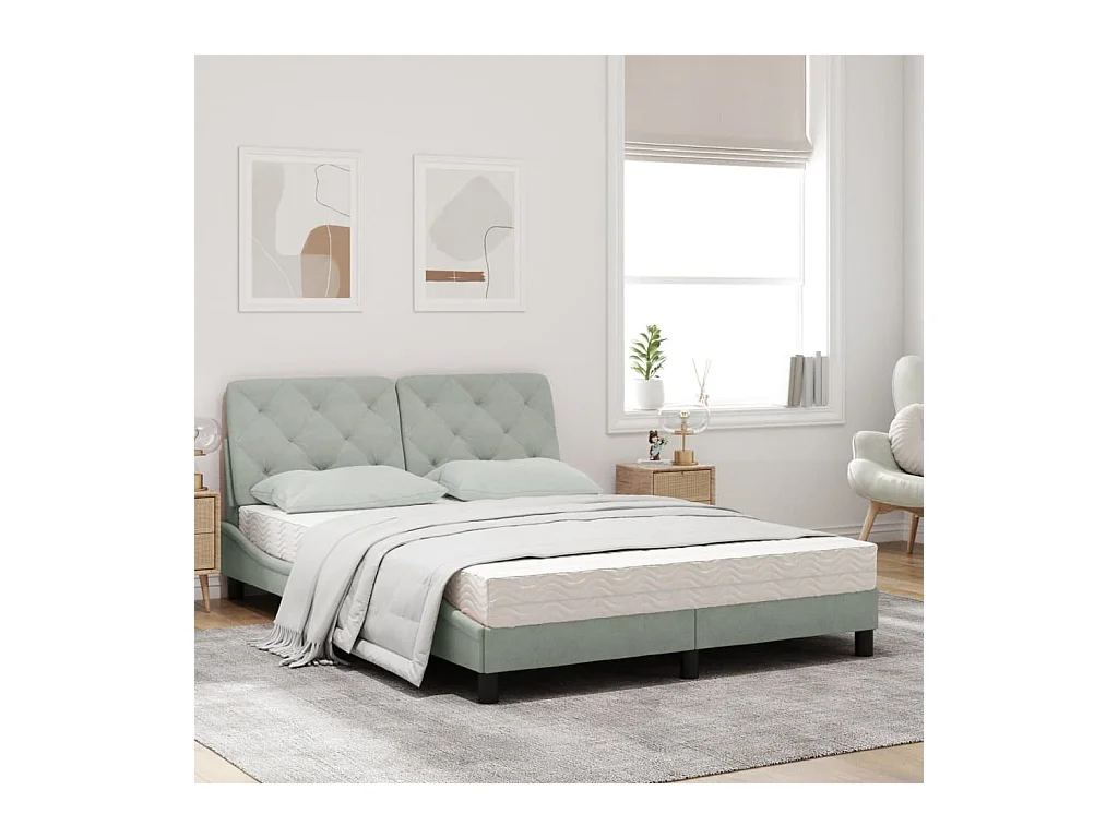 Lit avec matelas gris clair 140x190 velours