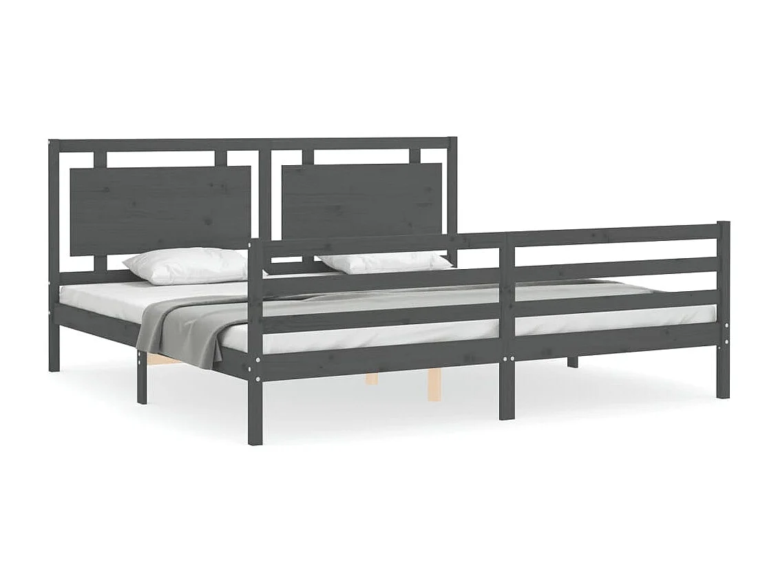 Cadre de lit avec tête de lit gris 200x200 bois massif