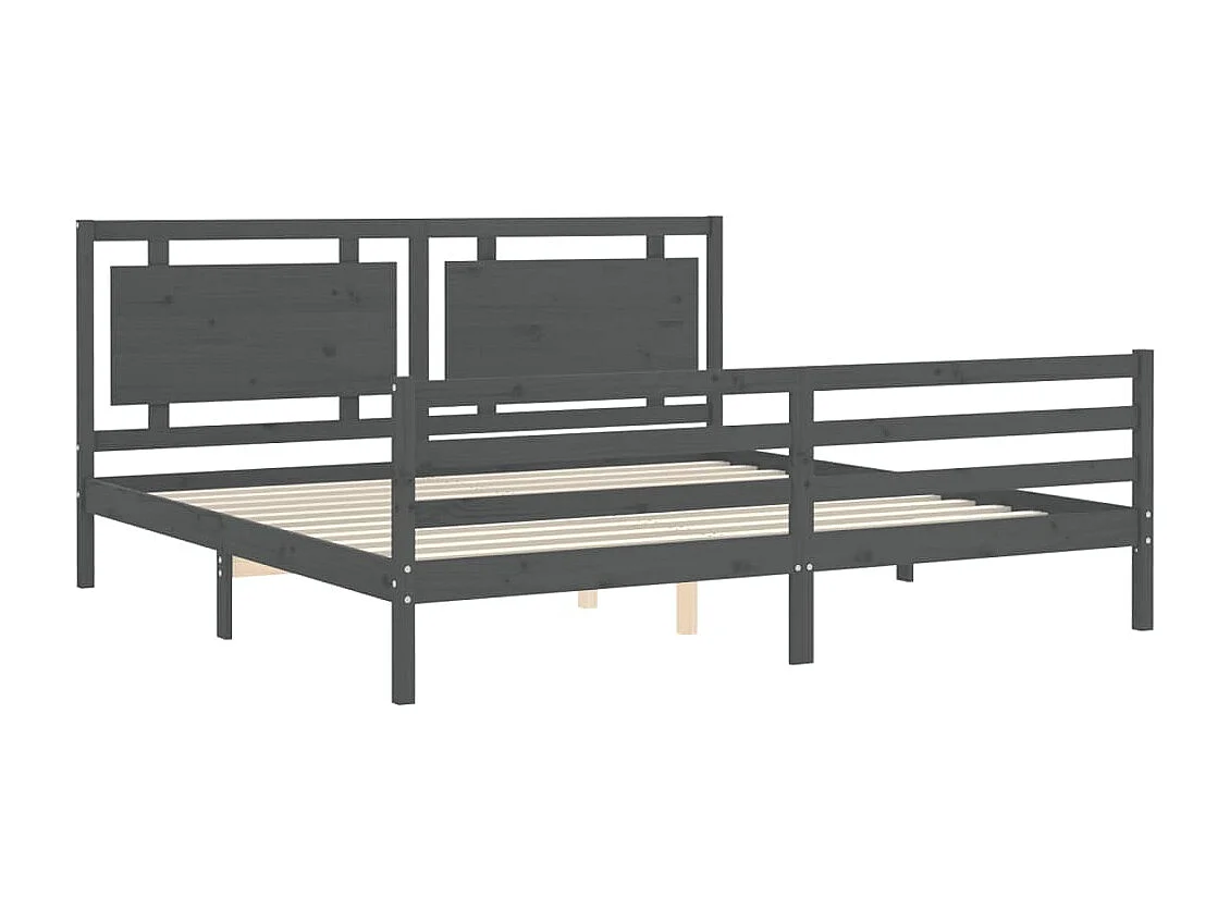 Cadre de lit avec tête de lit gris 200x200 bois massif