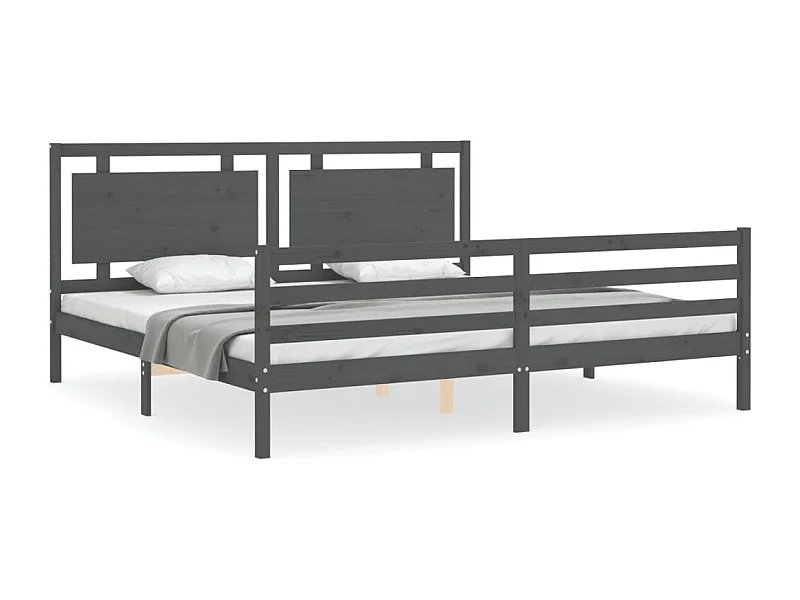 Cadre de lit avec tête de lit gris 200x200 bois massif