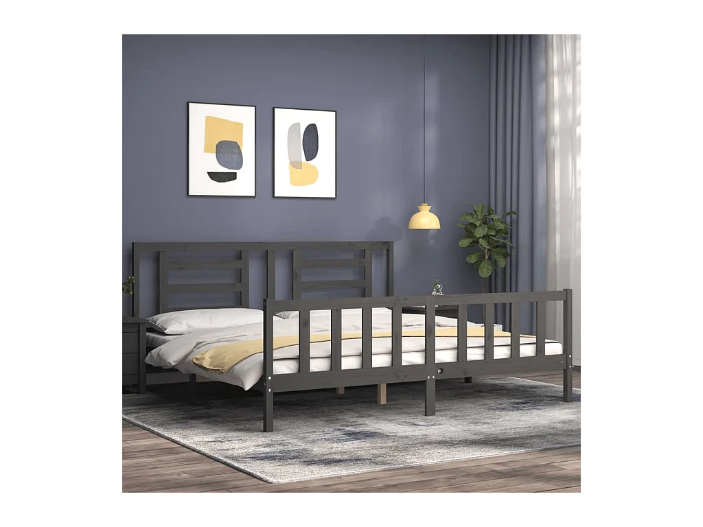 Cadre de lit avec tête de lit gris 200x200 bois massif