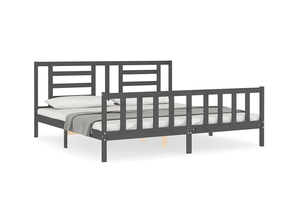 Cadre de lit avec tête de lit gris 200x200 bois massif