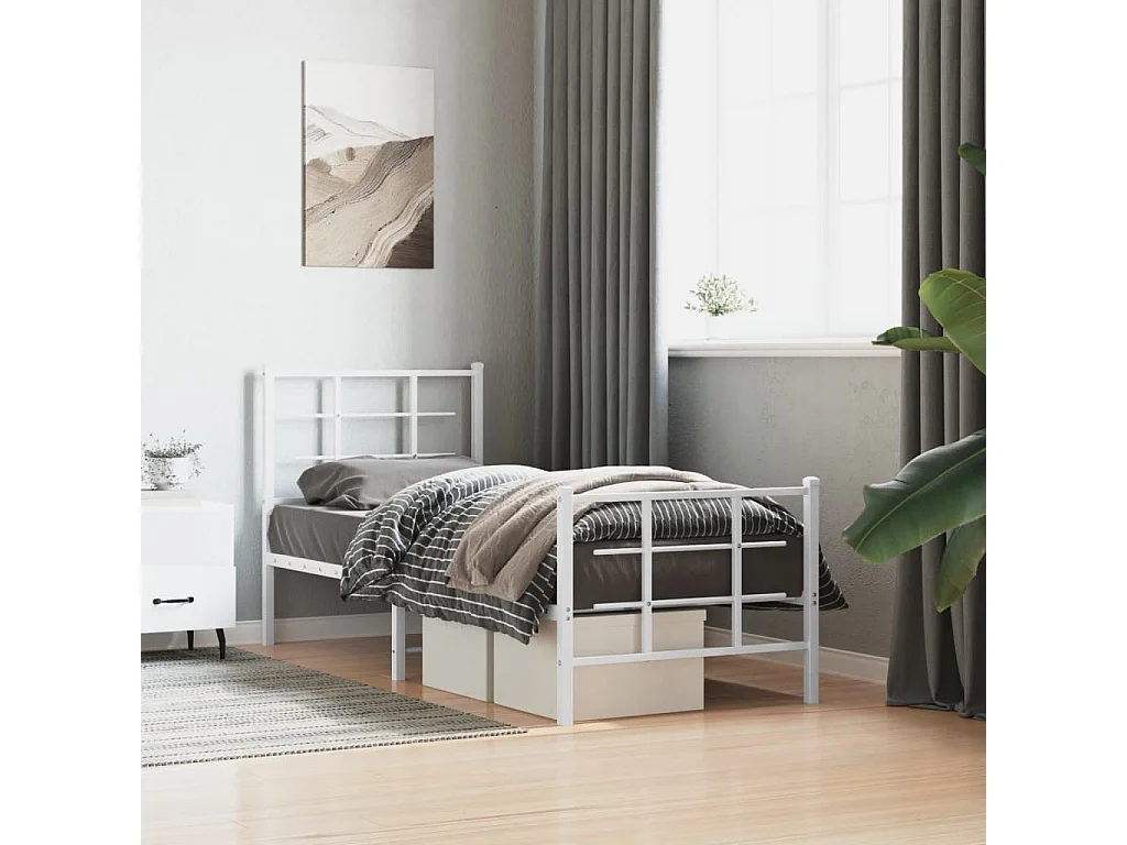Cadre de lit métal avec tête de lit-pied de lit blanc 80x200