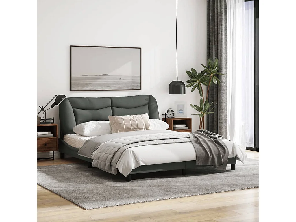 Cadre de lit avec tête de lit Gris foncé 160x200 Tissu