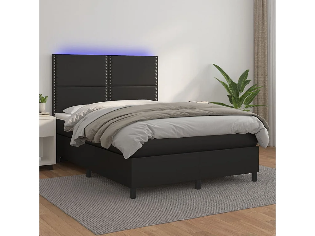 Sommier à lattes de lit avec matelas et LED Noir 140x200