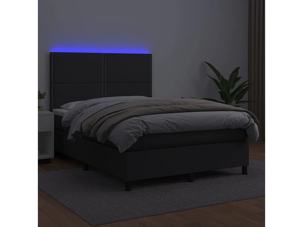 Sommier à lattes de lit avec matelas et LED Noir 140x200