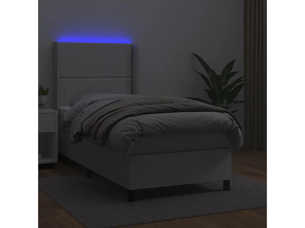 Sommier à lattes de lit matelas LED Blanc 90x200 Similicuir