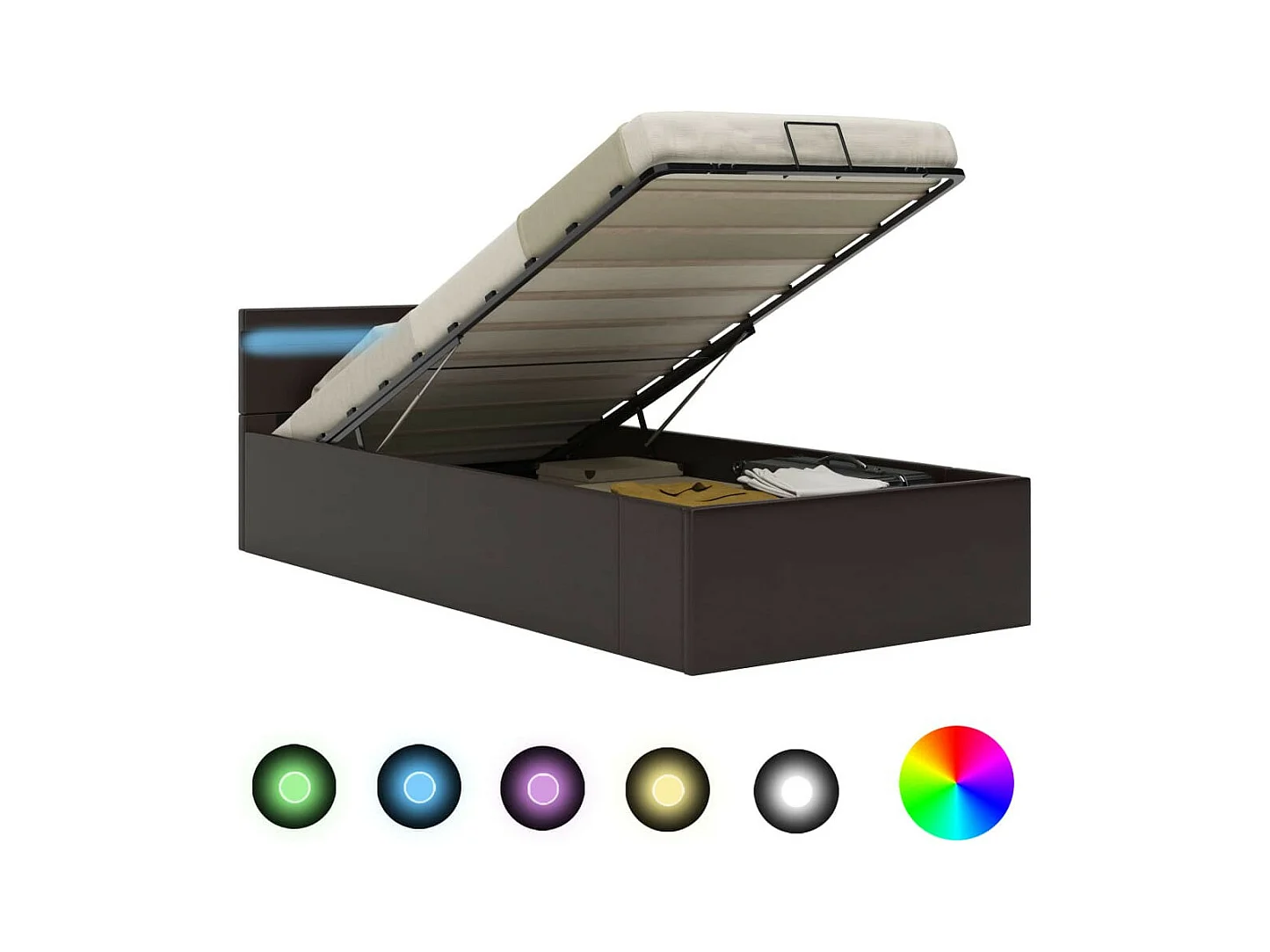 Lit à rangement avec LED Gris Similicuir 90x200