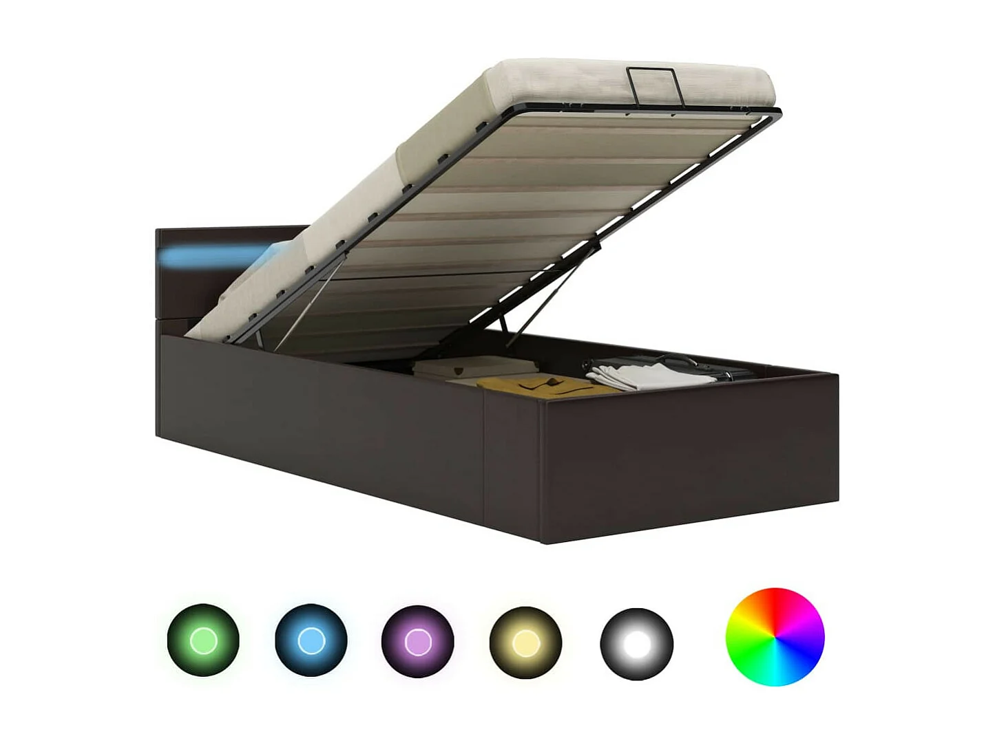 Lit à rangement avec LED Gris Similicuir 90x200