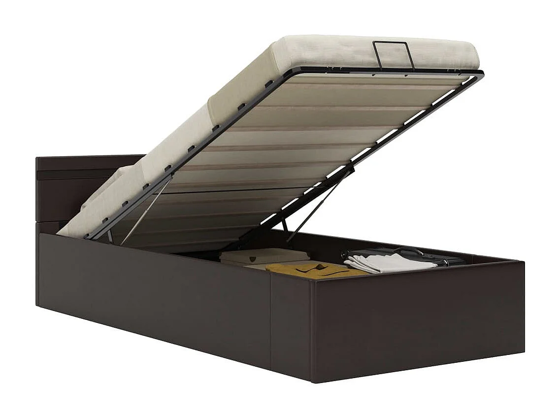 Lit à rangement avec LED Gris Similicuir 90x200