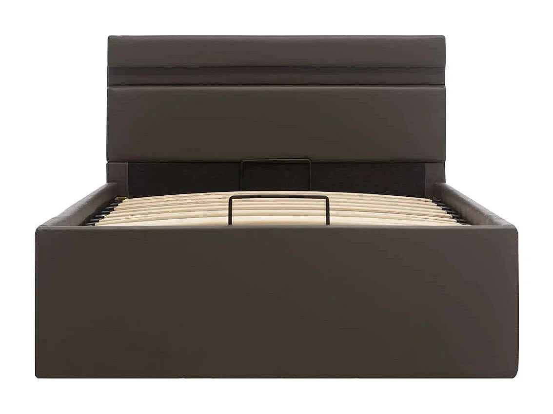 Lit à rangement avec LED Gris Similicuir 90x200