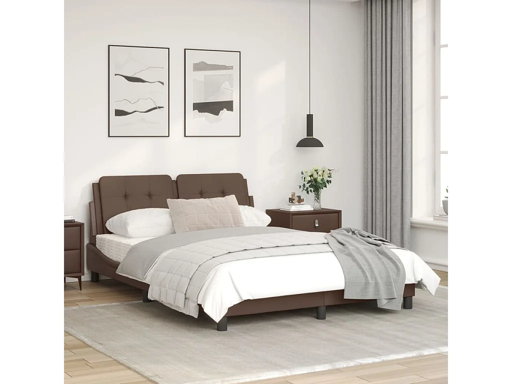 Cadre de lit avec tête de lit marron 140x200 Similicuir