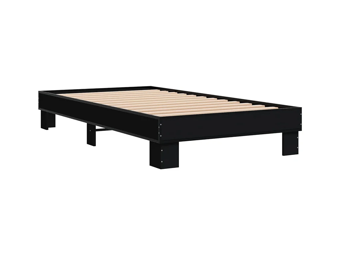 Cadre de lit noir 90x200 bois d'ingénierie et métal
