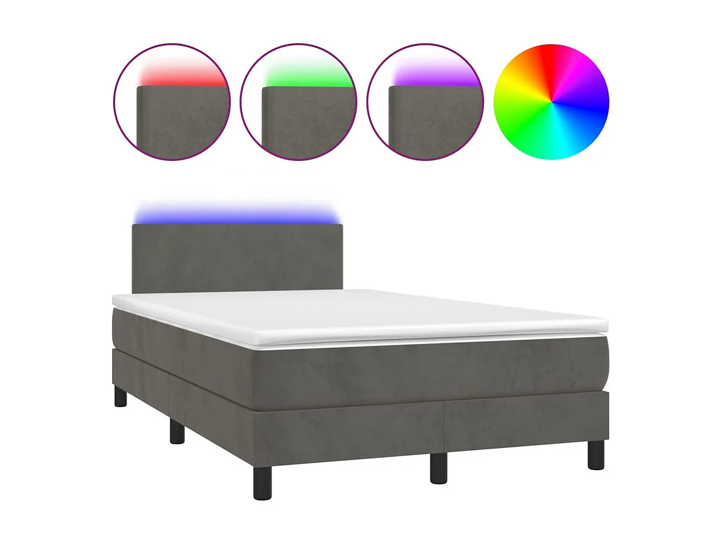 Sommier à lattes de lit avec matelas LED gris foncé 120x190