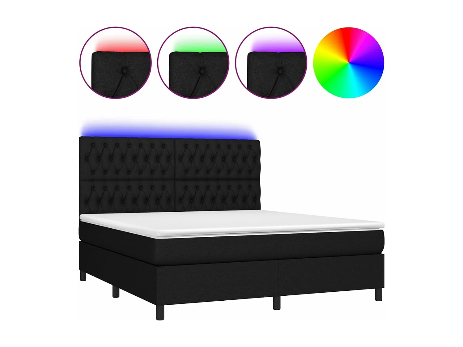 Sommier à lattes de lit et matelas et LED Noir 180x200 Tissu