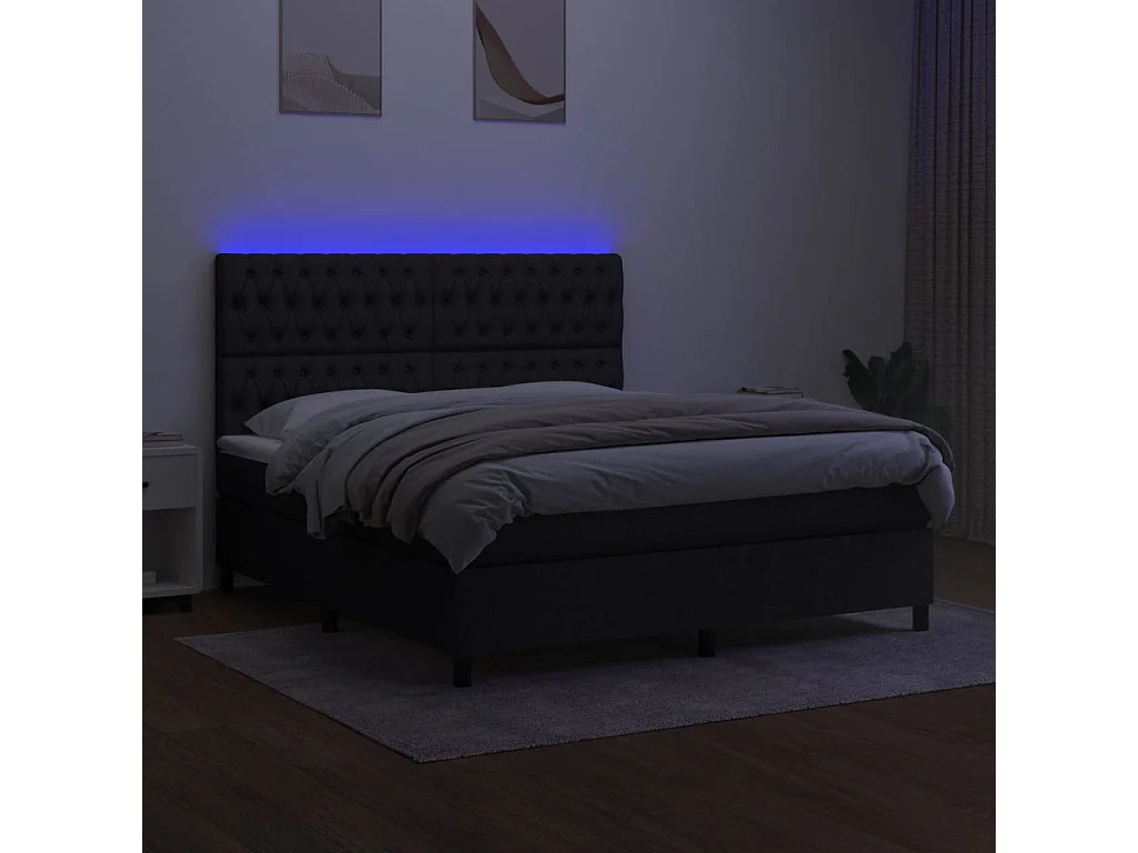Sommier à lattes de lit et matelas et LED Noir 180x200 Tissu
