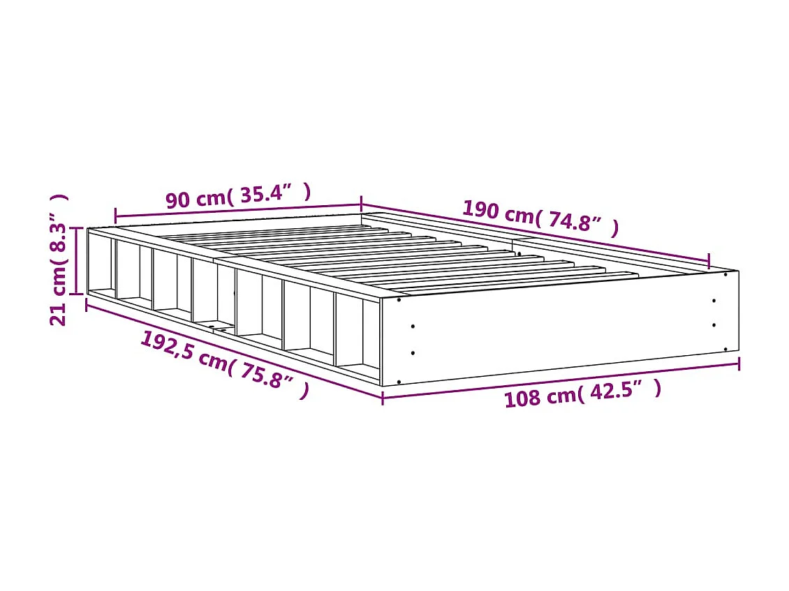 Cadre de lit marron 90x190 bois de pin massif