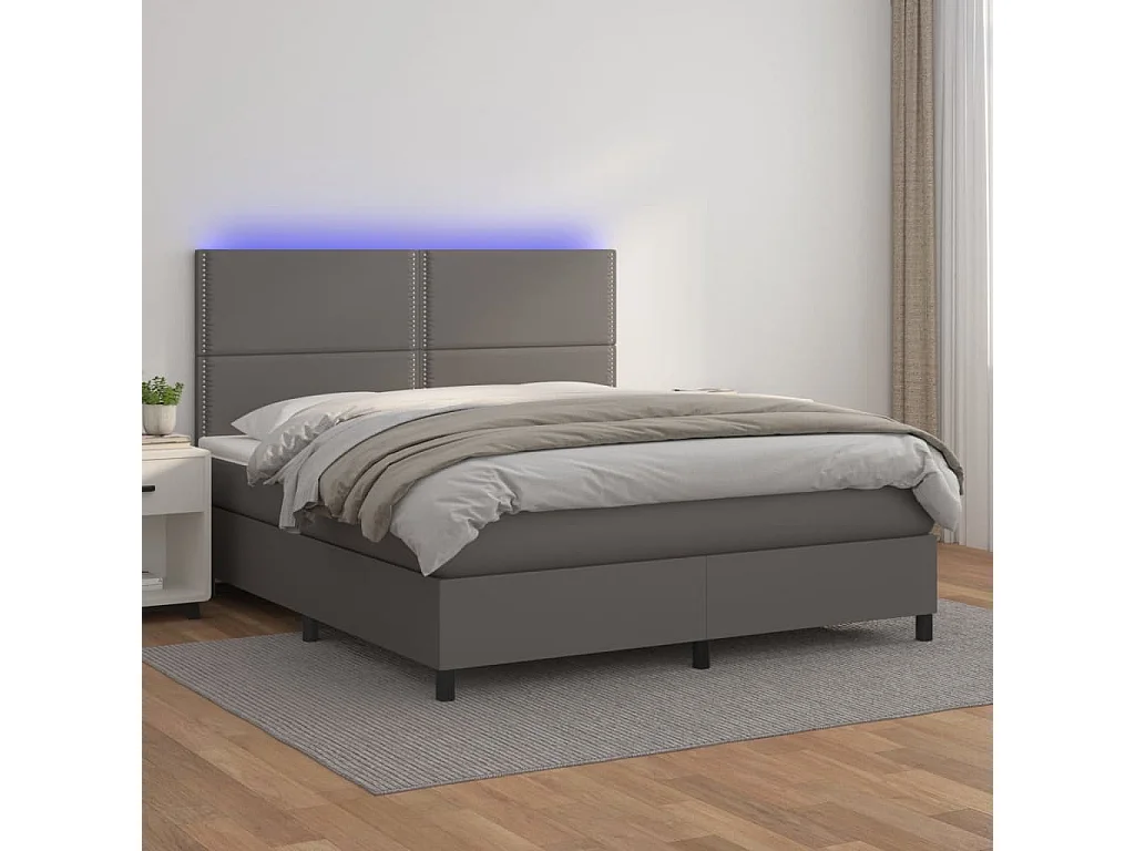 Sommier à lattes de lit avec matelas et LED Gris 140x190
