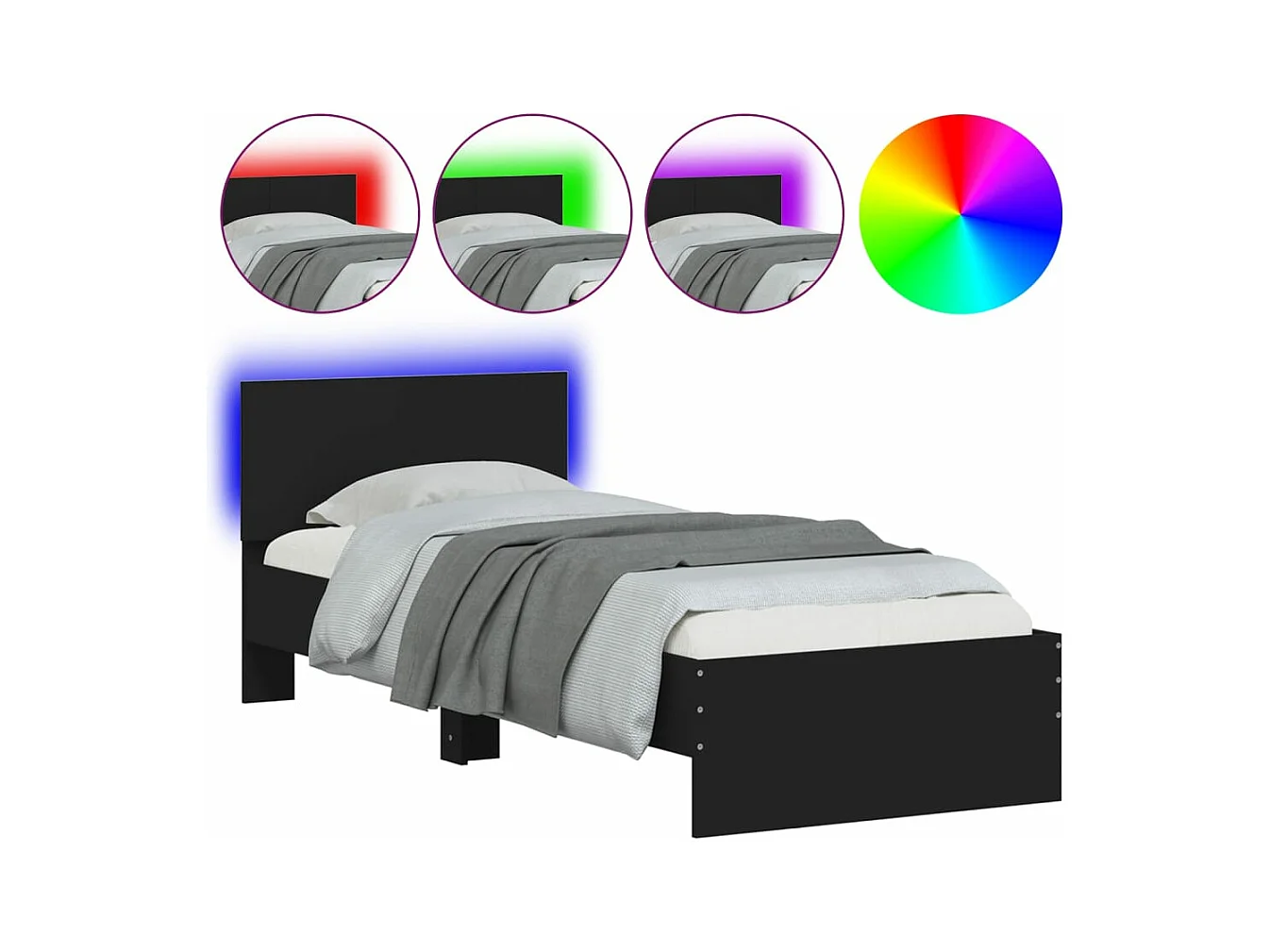 Estructura de cama con cabecero y luces LED negro 75x190 cm
