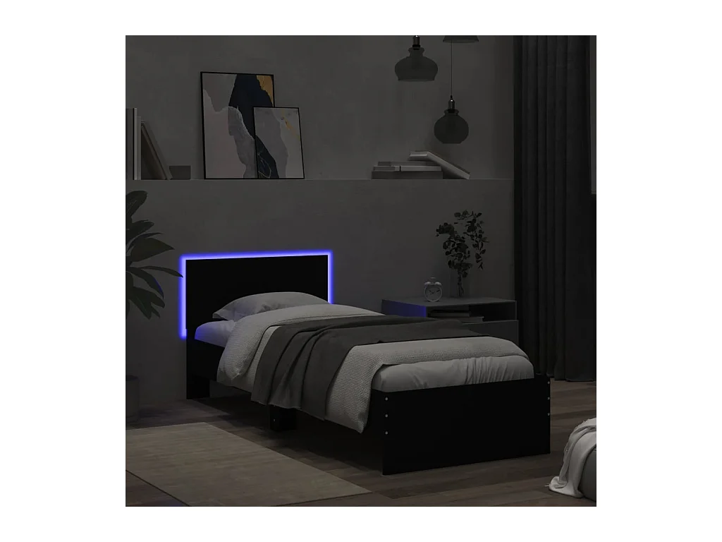 Estructura de cama con cabecero y luces LED negro 75x190 cm