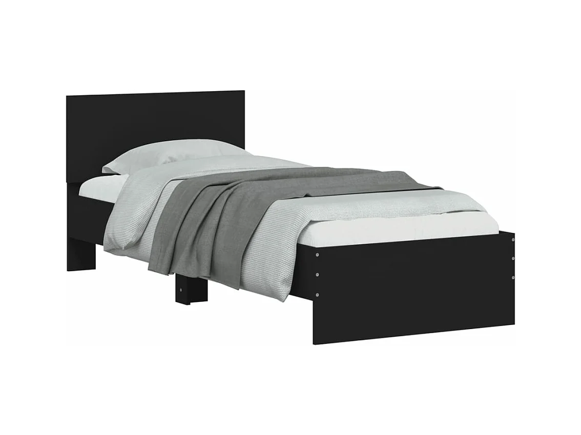Estructura de cama con cabecero y luces LED negro 75x190 cm
