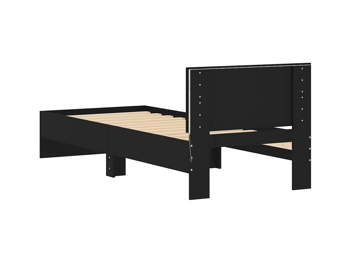 Estructura de cama con cabecero y luces LED negro 75x190 cm