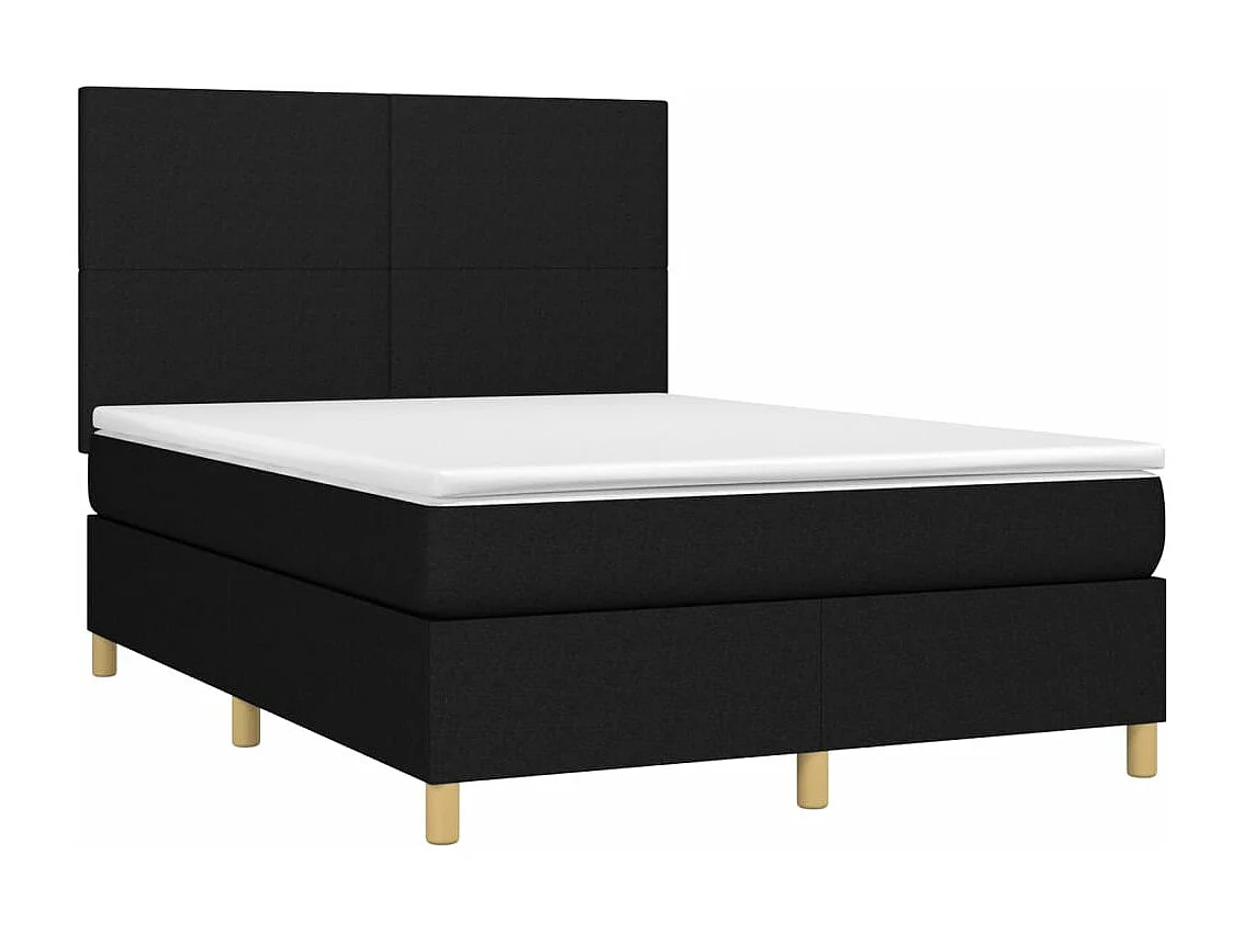 Sommier à lattes de lit et matelas et LED Noir 140x200 Tissu